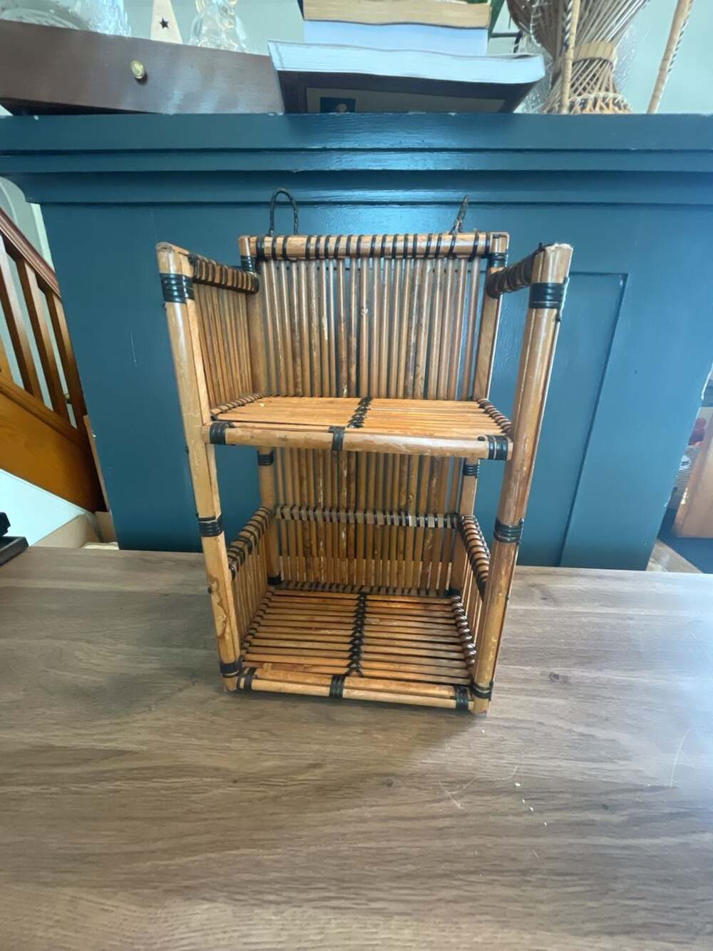 Vintage Bamboo Wall Shelf Etagere Two Tier